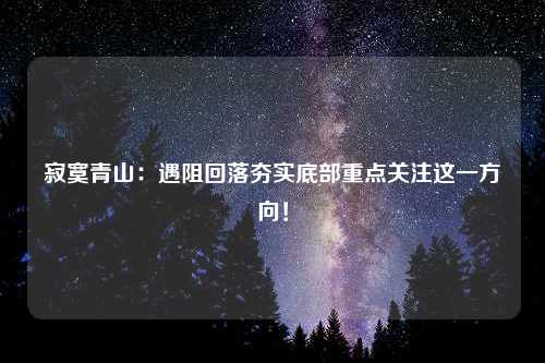 寂寞青山：遇阻回落夯实底部重点关注这一方向！