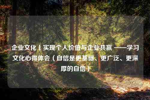 企业文化丨实现个人价值与企业共赢 ——学习文化心得体会（自信是更基础、更广泛、更深厚的自信）