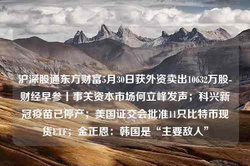 沪深股通东方财富5月30日获外资卖出10632万股-财经早参丨事关资本市场何立峰发声；科兴新冠疫苗已停产；美国证交会批准11只比特币现货ETF；金正恩：韩国是“主要敌人”