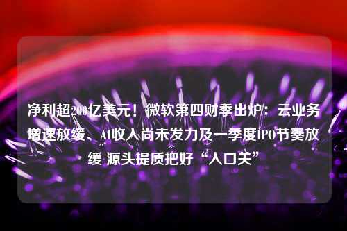 净利超200亿美元！微软第四财季出炉：云业务增速放缓、AI收入尚未发力及一季度IPO节奏放缓 源头提质把好“入口关”