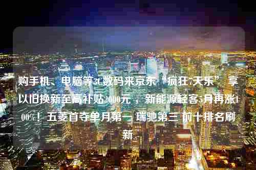 购手机、电脑等3C数码来京东“疯狂7天乐” 享以旧换新至高补贴2000元 ，新能源轻客5月再涨100%！五菱首夺单月第一 瑞驰第三 前十排名刷新