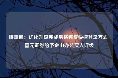 皖事通：优化升级完成后将恢复快捷登录方式-国元证券给予金山办公买入评级