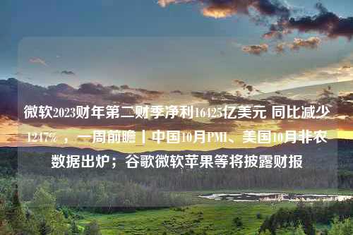 微软2023财年第二财季净利16425亿美元 同比减少1247% ，一周前瞻丨中国10月PMI、美国10月非农数据出炉；谷歌微软苹果等将披露财报