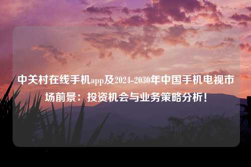 中关村在线手机app及2024-2030年中国手机电视市场前景：投资机会与业务策略分析！