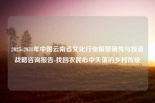 2025-2031年中国云南省文化行业前景研究与投资战略咨询报告-找回农民心中失落的乡村传统