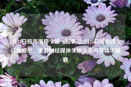 2月25日股市涨停个股一览表及2月25日国内四大证券报纸、重要财经媒体头版头条内容精华摘要